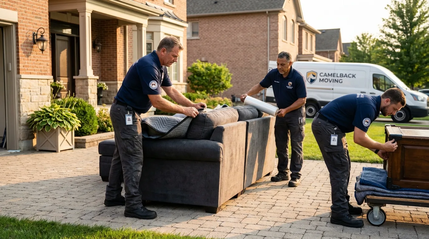 Large estate moving crew wrapping furniture in Tenafly, NJ